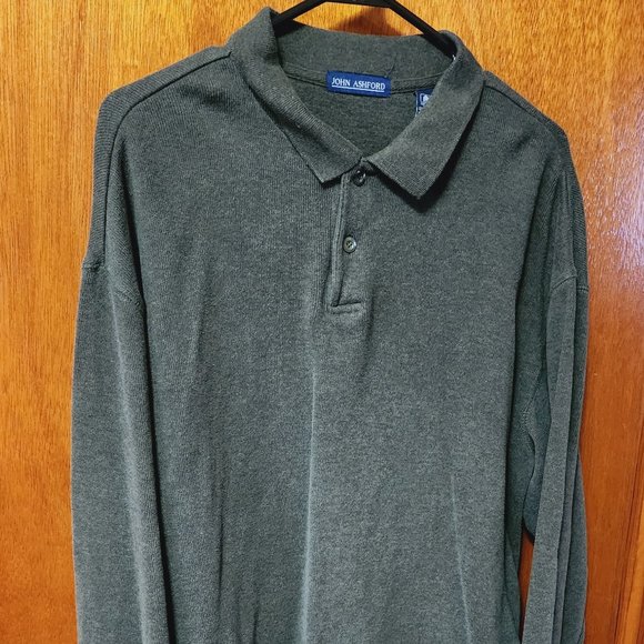 Men's XL John Ashford Green Long Sleeve Polo Shirt - Picture 1 of 5